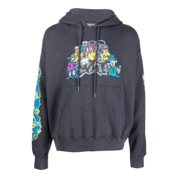 Off-White Mens Graffiti Pupp Skate Hoodie Outerspace - Navy Cotton - Size Large