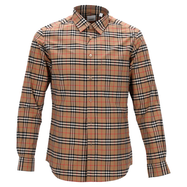 Burberry Mens Checked Shirt Longsleeves - Beige Cotton - Size Large