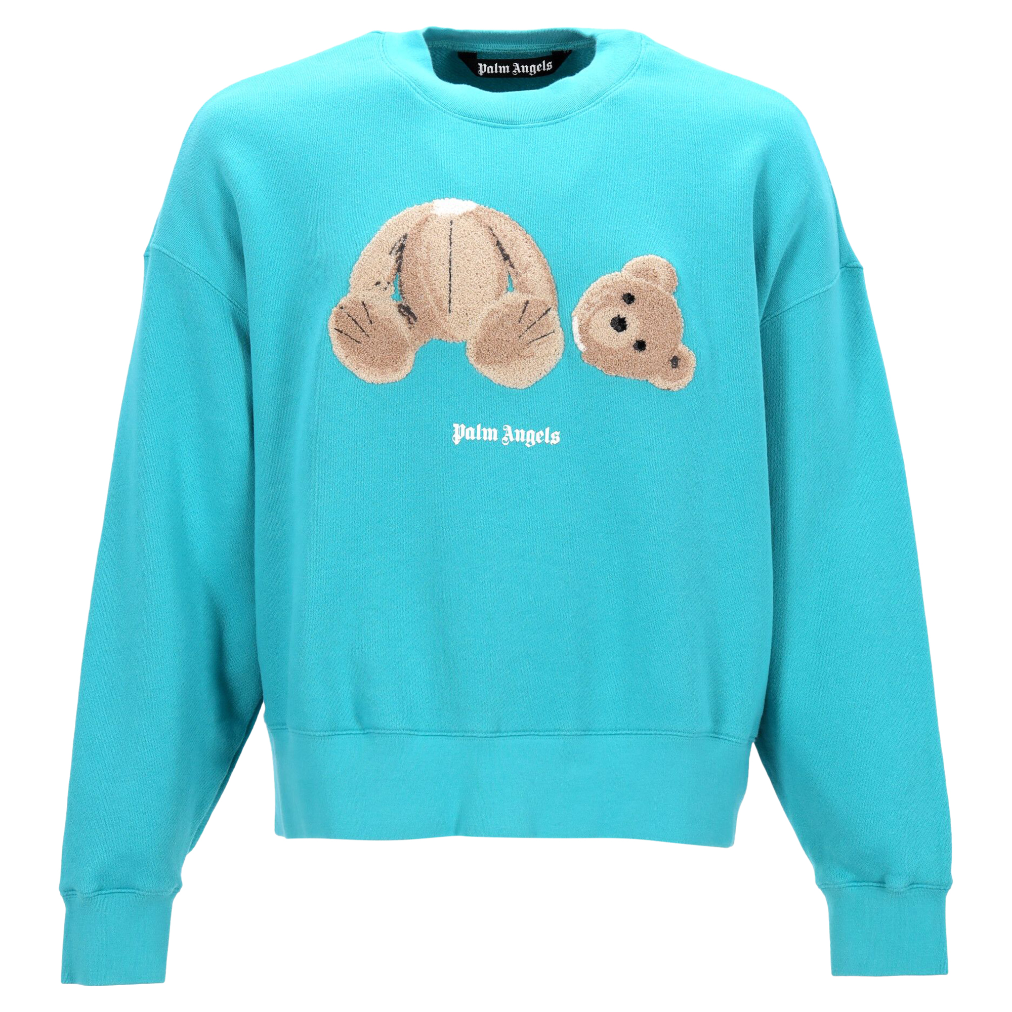 Palm Angels Mens Bear Crewneck - Blue Cotton - Size Large