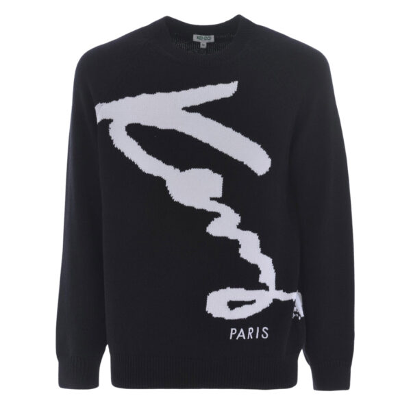 Kenzo Mens Signature Black Knitted Sweater Cotton - Size X-Small