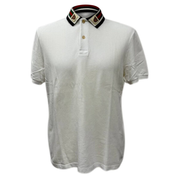 Gucci Pre-owned Mens Web Trim Collar Polo T-Shirt in White Cotton - Ecru - One Size