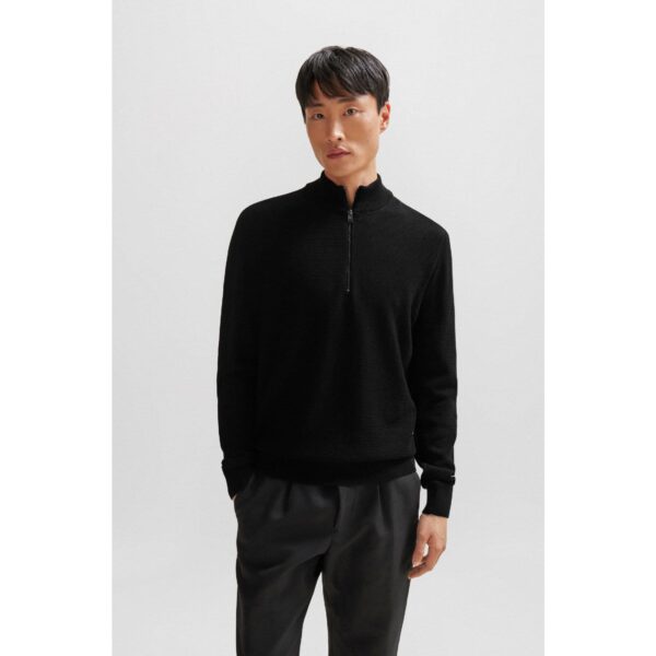 Hugo Boss Mens Ebrando-P Half-Zip Sweatshirt in Black Cotton - Size X-Large