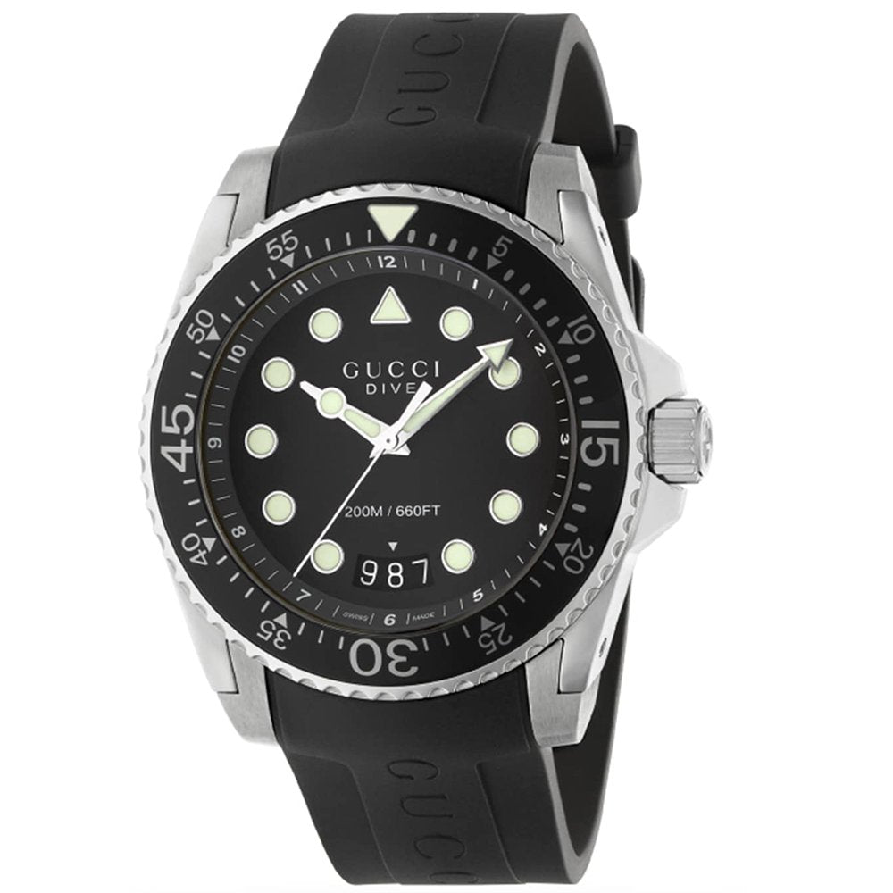 Gucci Dive Black Mens Watch - Model YA136204 for Adventurers Silicone - One Size