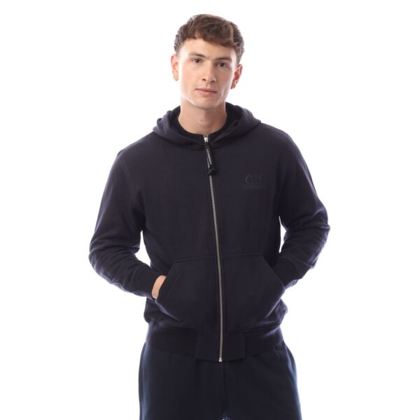 C.P. Company Mens Diagonal Raised Fleece Logo Full-Zip Hoodie in Navy Cotton - Size Small