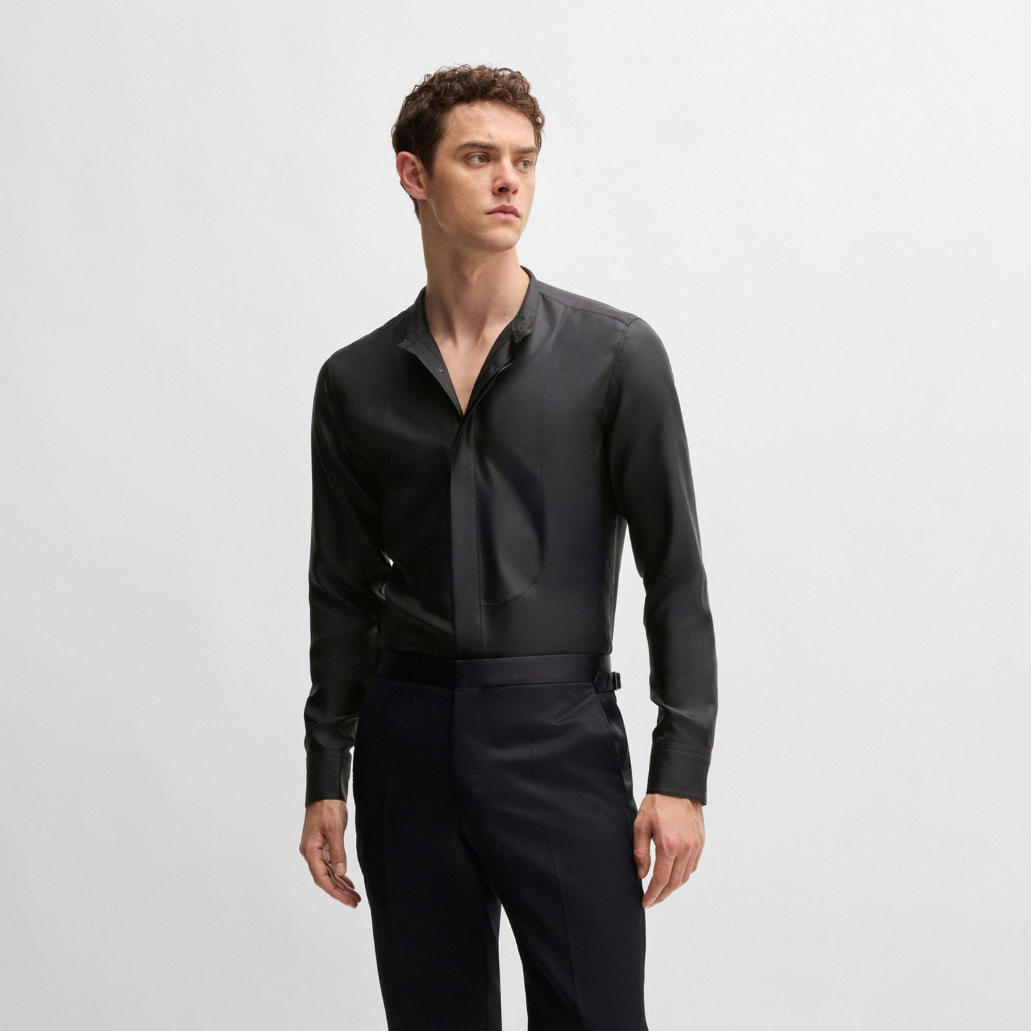Boss Mens L-Hays-Party-244 Silk Shirt in Black - Size 16 inch