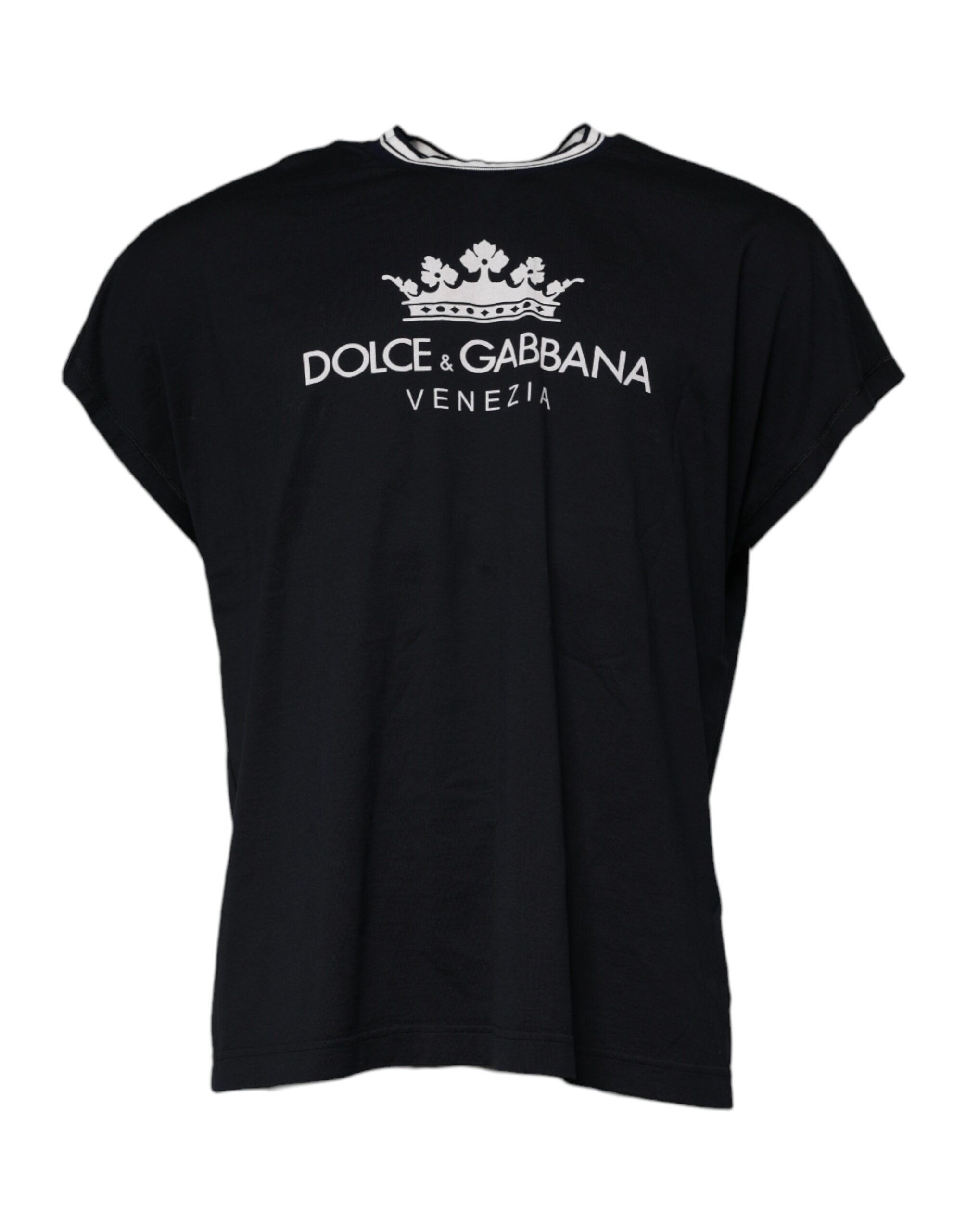 Dolce & Gabbana Mens Crown Logo Tee Venice - Black Cotton - Size EU 44 (Mens)