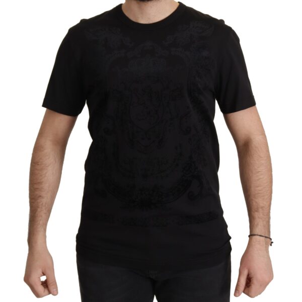 Dolce & Gabbana Mens Black Velvet Crest Tshirt Tsh7974 Cotton - Size EU 52 (Mens)