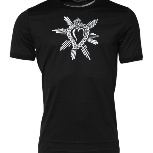 Dolce & Gabbana Mens Heart Graphic Short Sleeve Tee - Black Cotton - Size EU 44 (Mens)