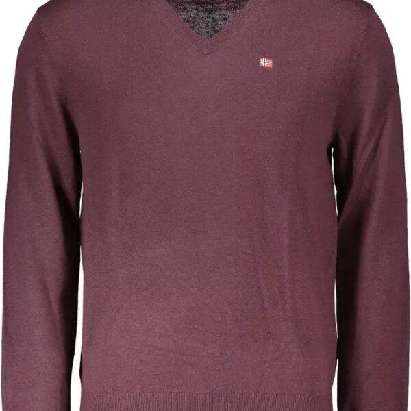 Napapijri Mens Vneck Jumper Cotton Knitwear - Fuschia Wool - Size Small