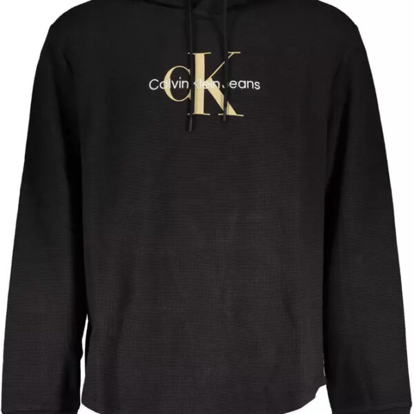 Calvin Klein Mens Monogram Waffle Knit Hoodie - Black Cotton - Size X-Large