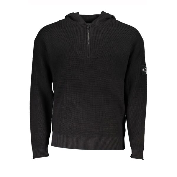 Calvin Klein Mens Halfzip Knit Sweater Hooded - Black Cotton - Size X-Large