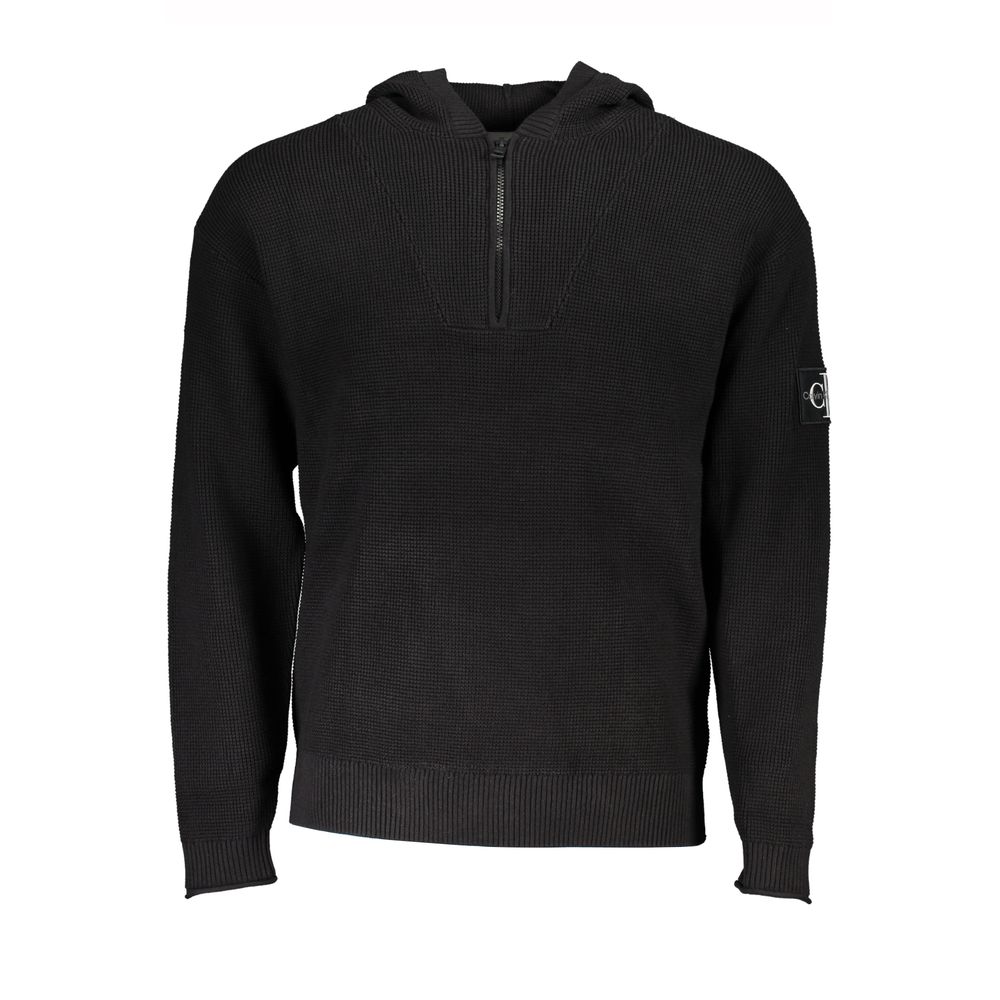 Calvin Klein Mens Halfzip Knit Sweater Hooded - Black Cotton - Size X-Large