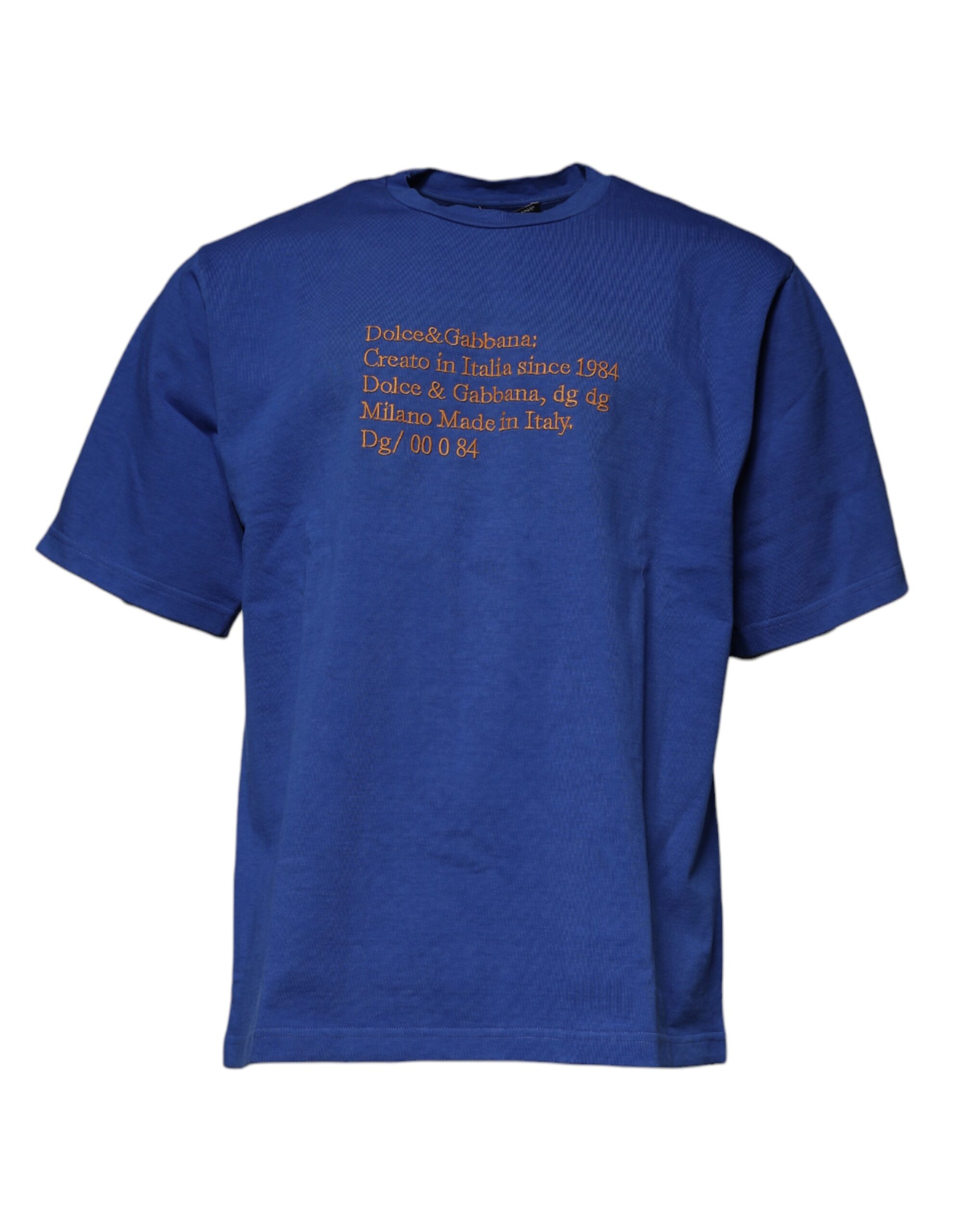Dolce & Gabbana Mens Crew Neck Tshirt Tsh87517 - Medium Blue Cotton - Size EU 52 (Mens)