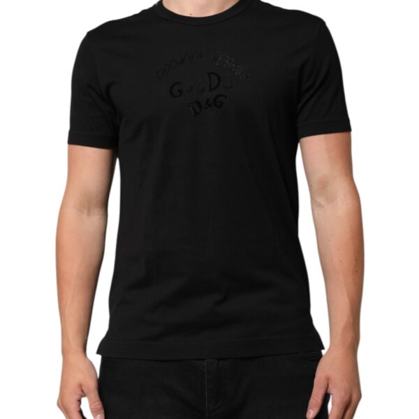 Dolce & Gabbana Mens Logo Embroidered Tshirt - Black Cotton - Size EU 48 (Mens)