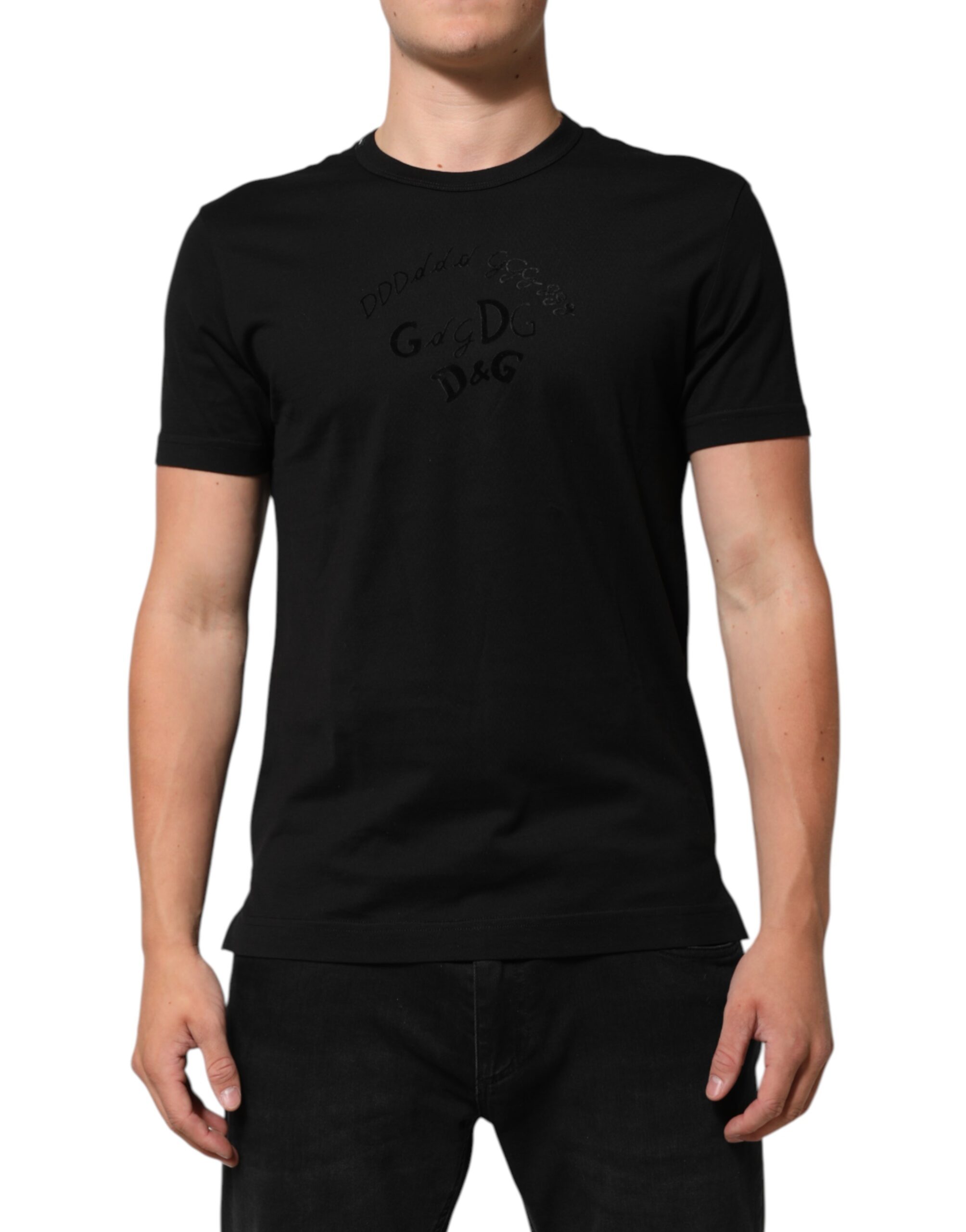 Dolce & Gabbana Mens Logo Embroidered Tshirt - Black Cotton - Size EU 48 (Mens)