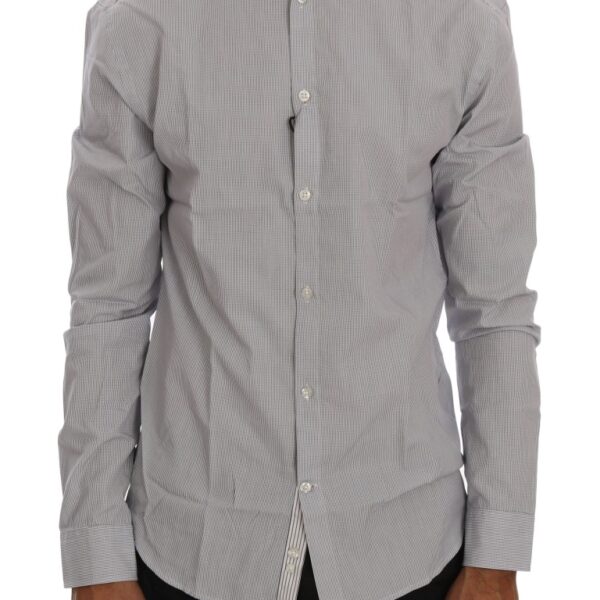 Frankie Morello Mens Striped Longsleeve Dress Shirt - Light Grey Cotton - Size X-Large