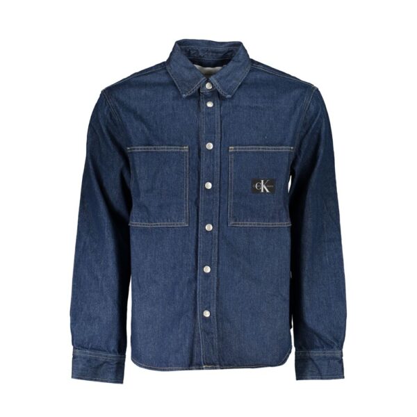 Calvin Klein Mens Denim Shirt Long Sleeve J30j307336 - Medium Blue Cotton - Size Small