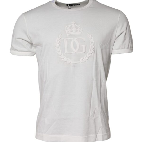 Dolce & Gabbana Mens Embossed Logo Crew Neck Tshirt - White Cotton - Size EU 48 (Mens)
