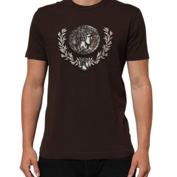 Dolce & Gabbana Mens Graphic Coin Tee Short Sleeve - Dark Brown Cotton - Size EU 46 (Mens)