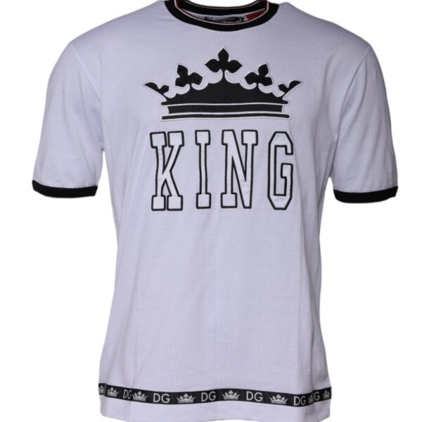 Dolce & Gabbana Mens King Crown Print Tshirt - White Cotton - Size EU 48 (Mens)