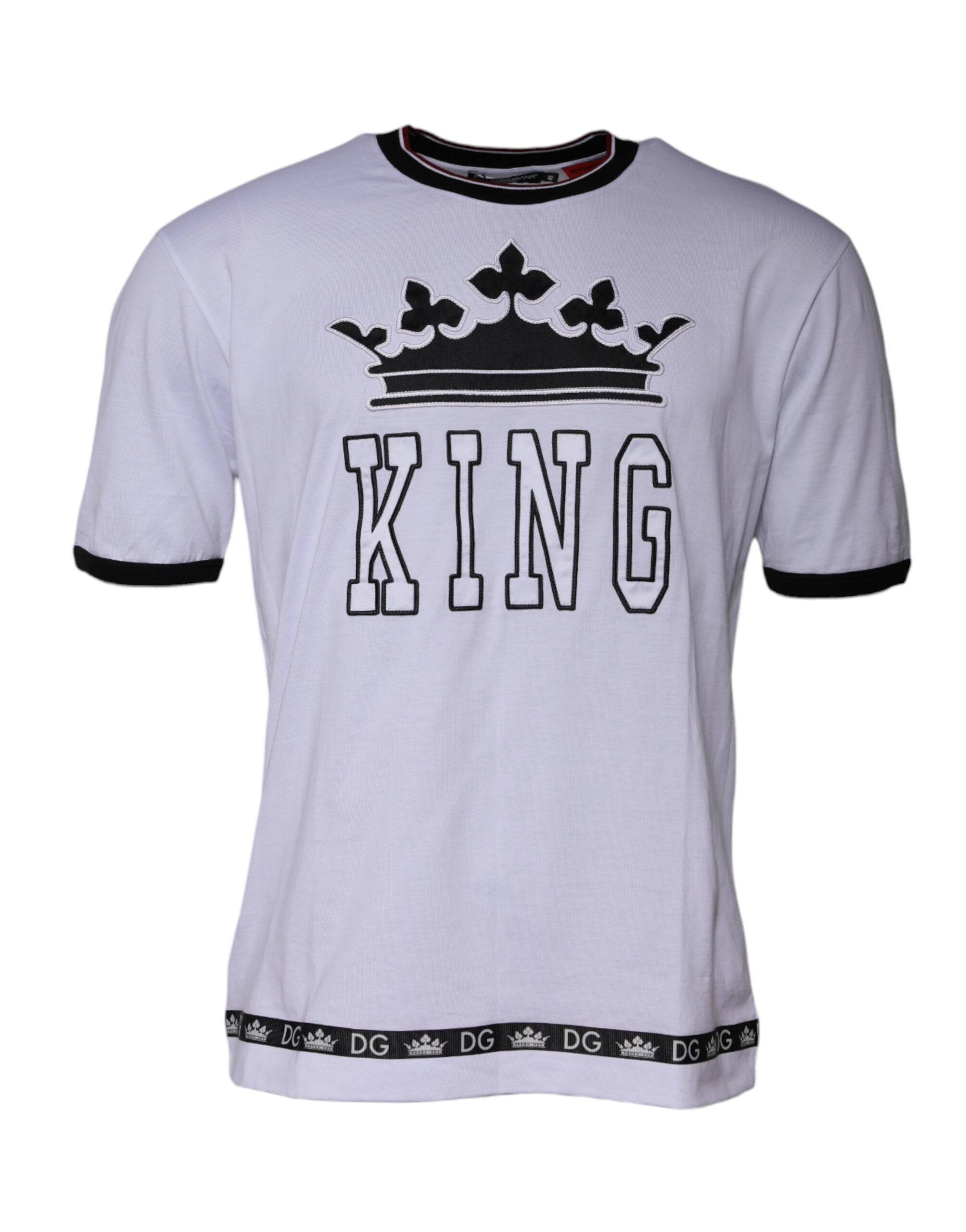 Dolce & Gabbana Mens King Crown Print Tshirt - White Cotton - Size EU 48 (Mens)
