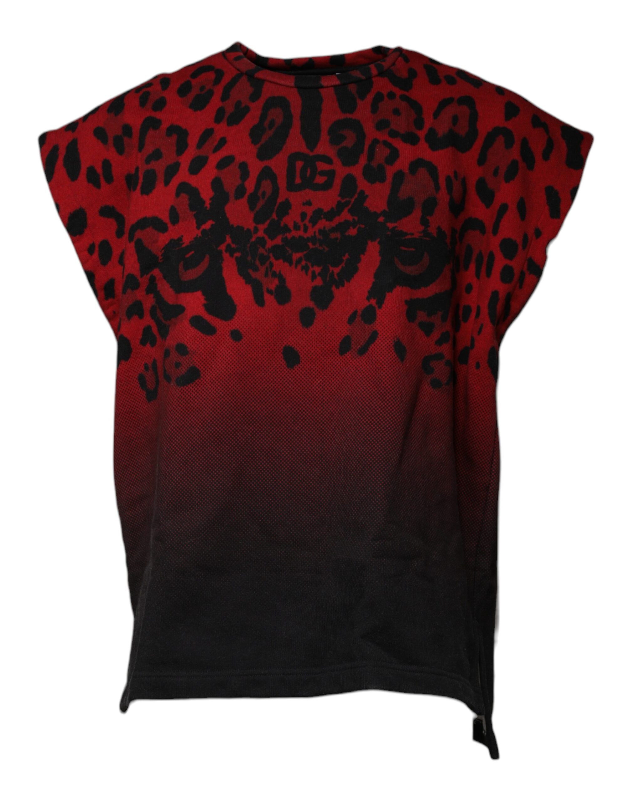 Dolce & Gabbana Mens Leopard Print Top Tsh87574 - Dark Red Cotton - Size EU 46 (Mens)