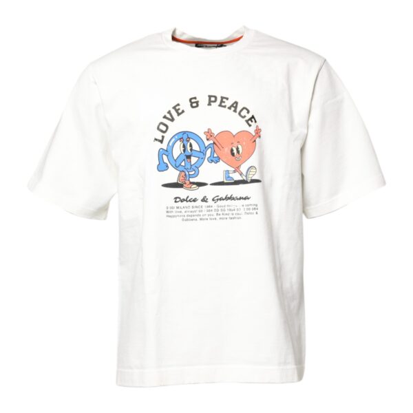 Dolce & Gabbana Mens Love Peace Graphic Tee - White Cotton - Size EU 50 (Mens)