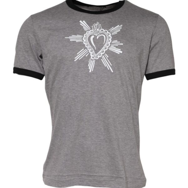 Dolce & Gabbana Mens Graphic Tee Slim Fit - Grey Cotton - Size EU 48 (Mens)