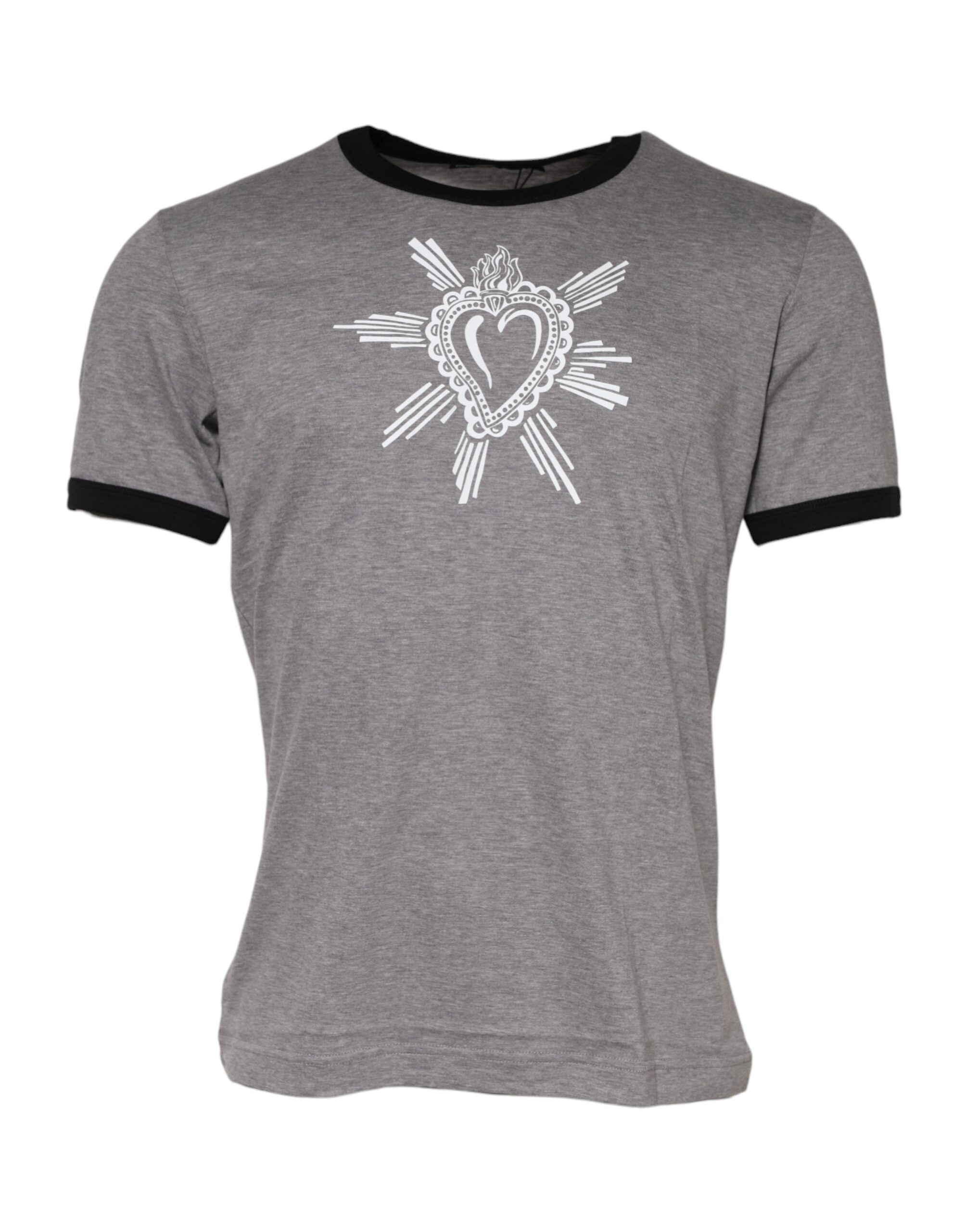 Dolce & Gabbana Mens Graphic Tee Slim Fit - Grey Cotton - Size EU 48 (Mens)