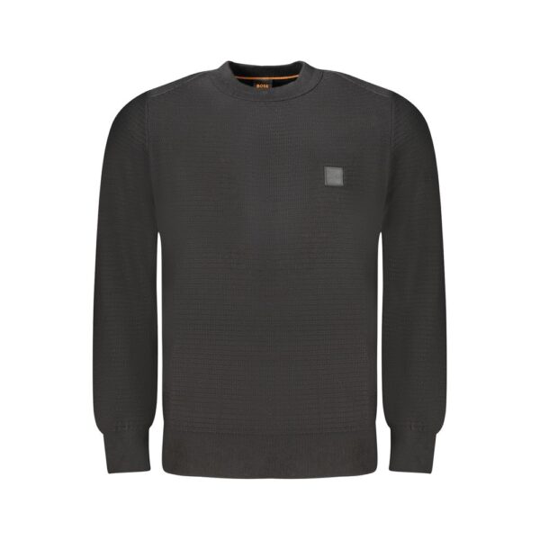Hugo Boss Mens Knit Crewneck Sweater Patch Detail - Dark Grey Cotton - Size 3XL