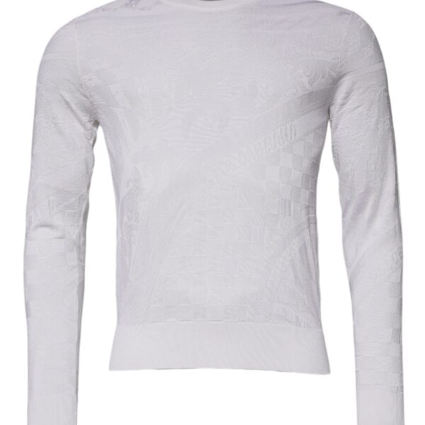 Dolce & Gabbana Mens Knitwear Sweater Embossed Pattern - White Silk - Size EU 54 (Mens)