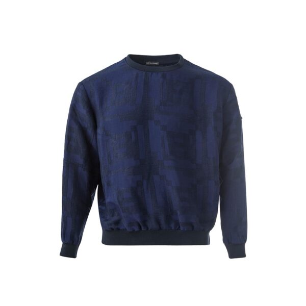 Emporio Armani Mens Crew Neck Sweatshirt Geometric Pattern - Dark Blue Cotton - Size EU 54 (Mens)