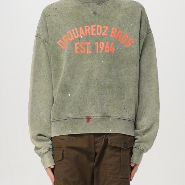 Dsquared2 Mens Boxy Fit Sweatshirt Paint Splatter - Sage Green Cotton - Size Medium