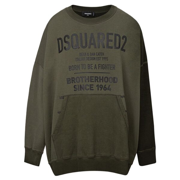 Dsquared2 Mens Oversized Crew Neck Sweatshirt - Dark Green Cotton - Size 2XL
