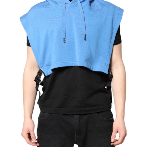 Dolce & Gabbana Mens Sleeveless Cropped Hoodie - Blue Cotton - One Size