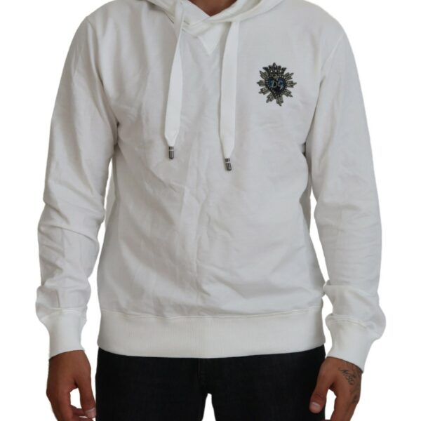 Dolce & Gabbana Mens Hooded Sweatshirt Crown Heart Model - White Cotton - Size EU 48 (Mens)
