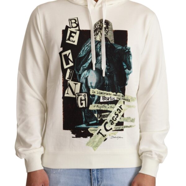 Dolce & Gabbana Mens King Caesar Hoodie Long Sleeves - Ivory Cotton - Size EU 50 (Mens)