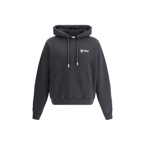 Off-White Mens Logo-embroidered Hoodie - Dark Grey Cotton - Size Small