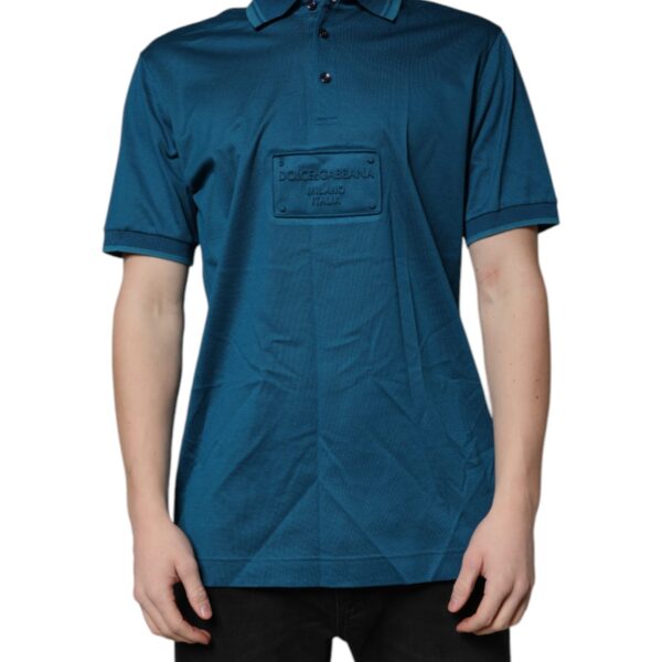 Dolce & Gabbana Mens Embroidered Logo Polo Shirt - Teal Cotton - Size EU 52 (Mens)