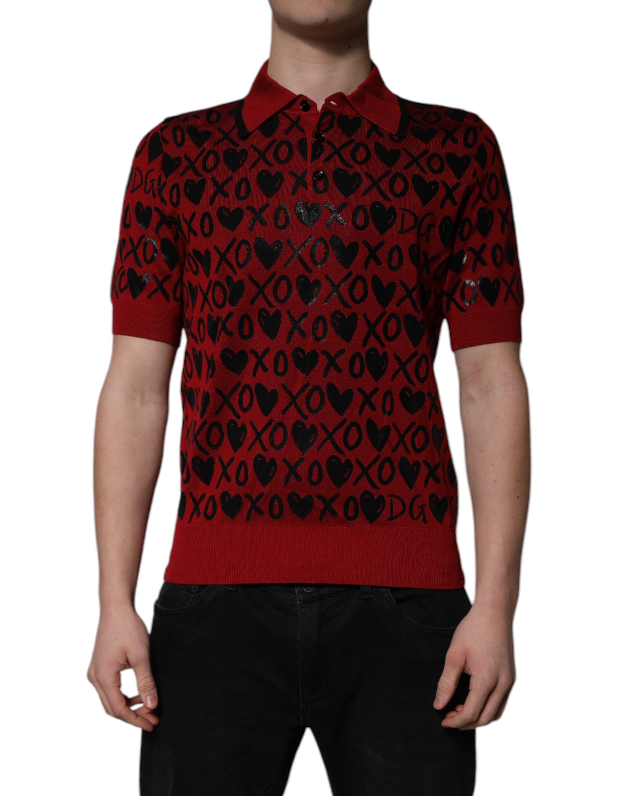Dolce & Gabbana Mens Short Sleeve Polo Shirt Xoxo Pattern - Brown Silk - Size EU 46 (Mens)