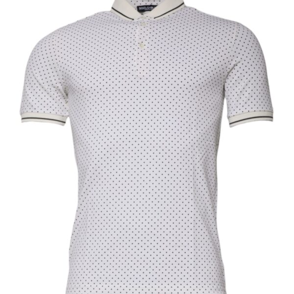 Dolce & Gabbana Mens Polka Dot Polo Shirt Classic Fit - Ivory Cotton - Size EU 48 (Mens)