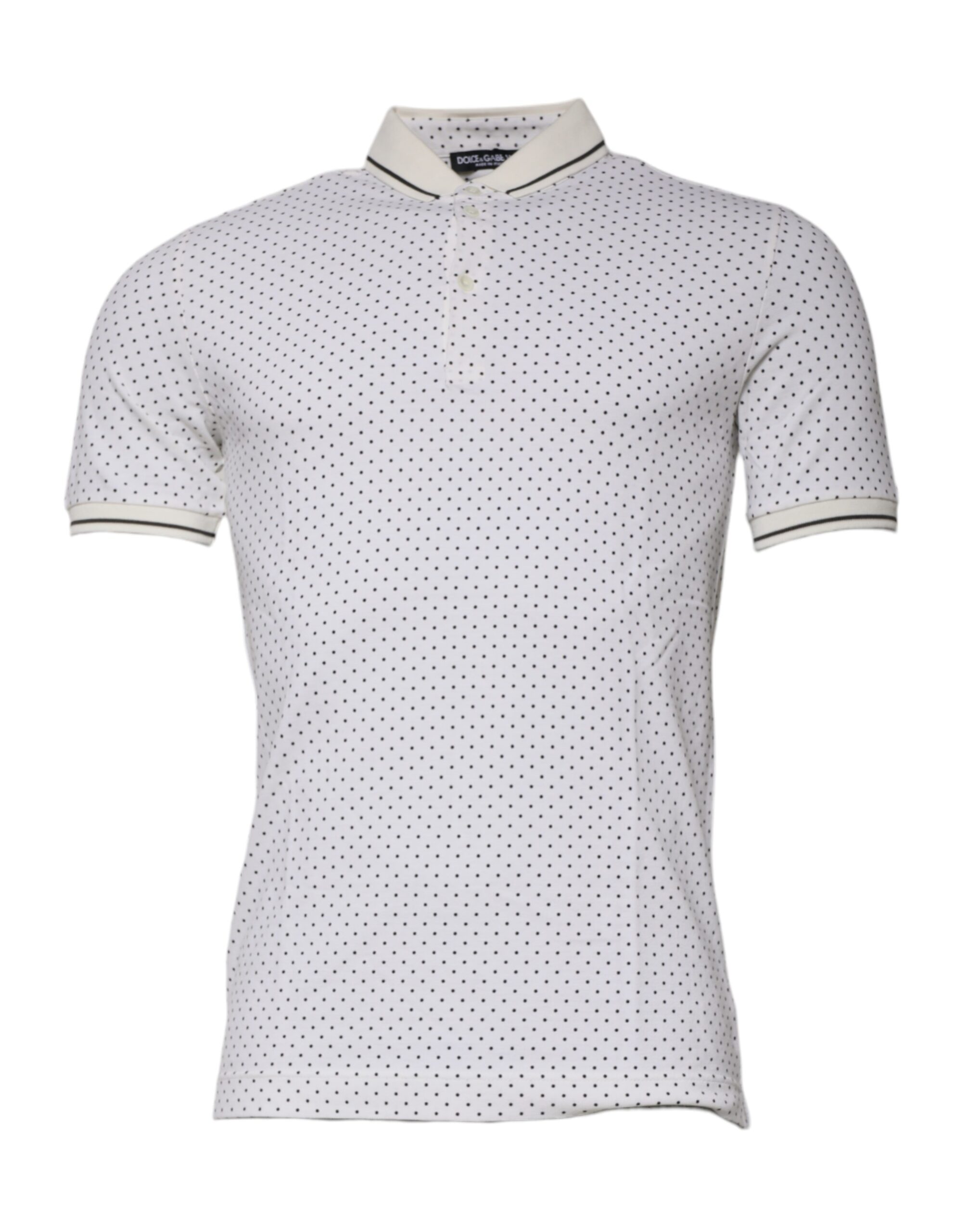 Dolce & Gabbana Mens Polka Dot Polo Shirt Classic Fit - Ivory Cotton - Size EU 48 (Mens)