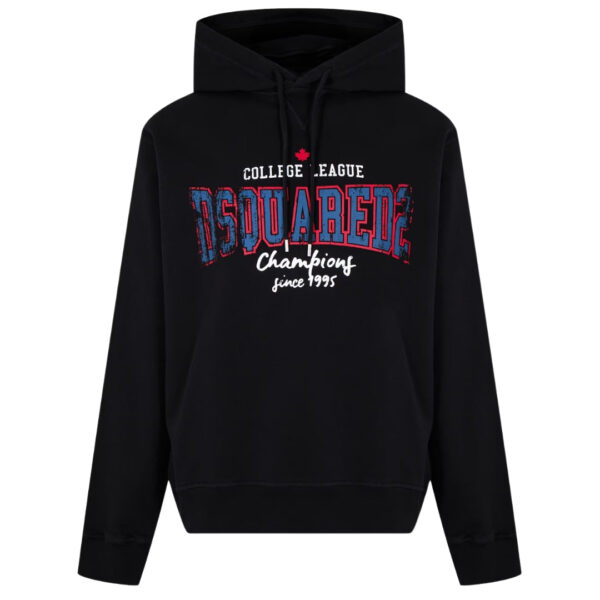 Dsquared2 Mens College League Logo Cool Fit Black Hoodie Cotton - Size X-Large