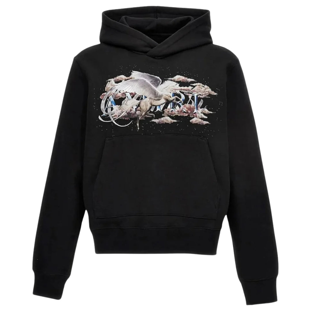 Amiri Mens Pegasus Script Hoodie Black Cotton - Size 2XL