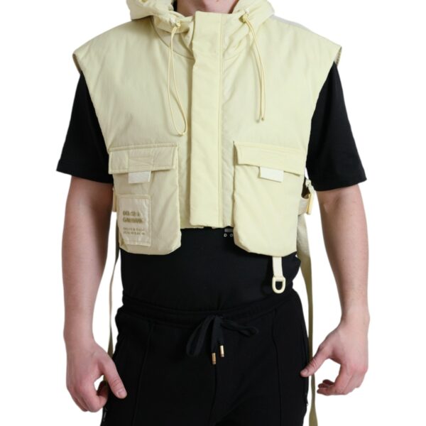 Dolce & Gabbana Mens Hooded Padded Vest Yellow - Cream Nylon - Size EU 48 (Mens)