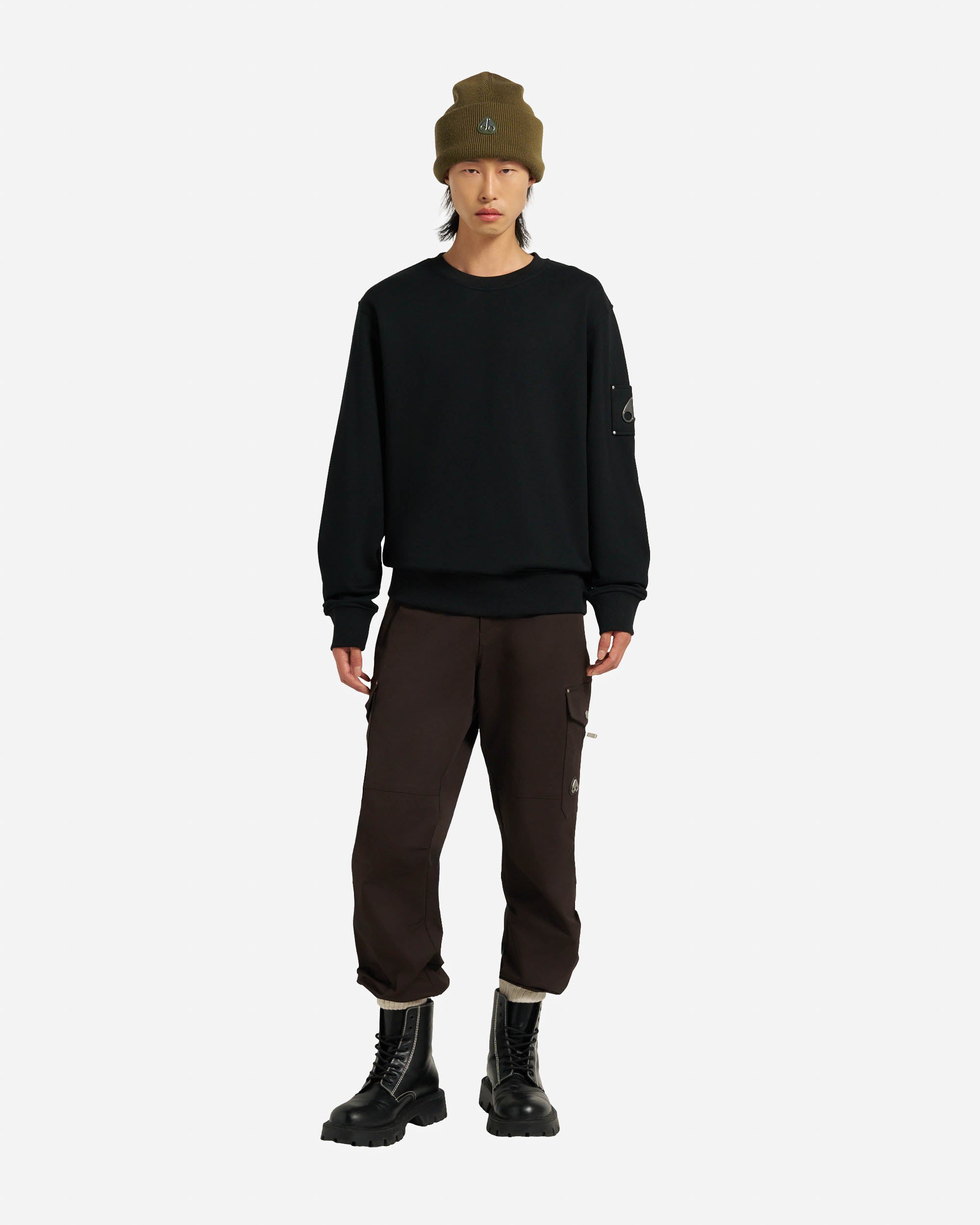 Moose Knuckles Mens Hartsfield Crew Neck Sweatshirt in Black Cotton - Size Medium