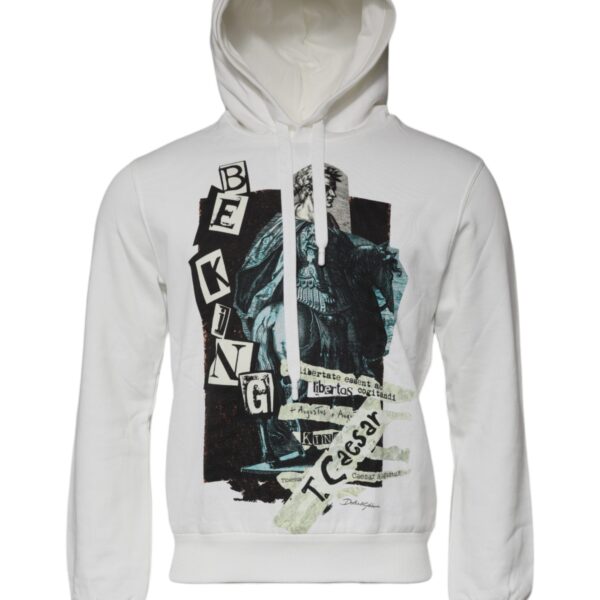 Dolce & Gabbana Mens Graphic Hoodie King Caesar - White Cotton - Size EU 48 (Mens)