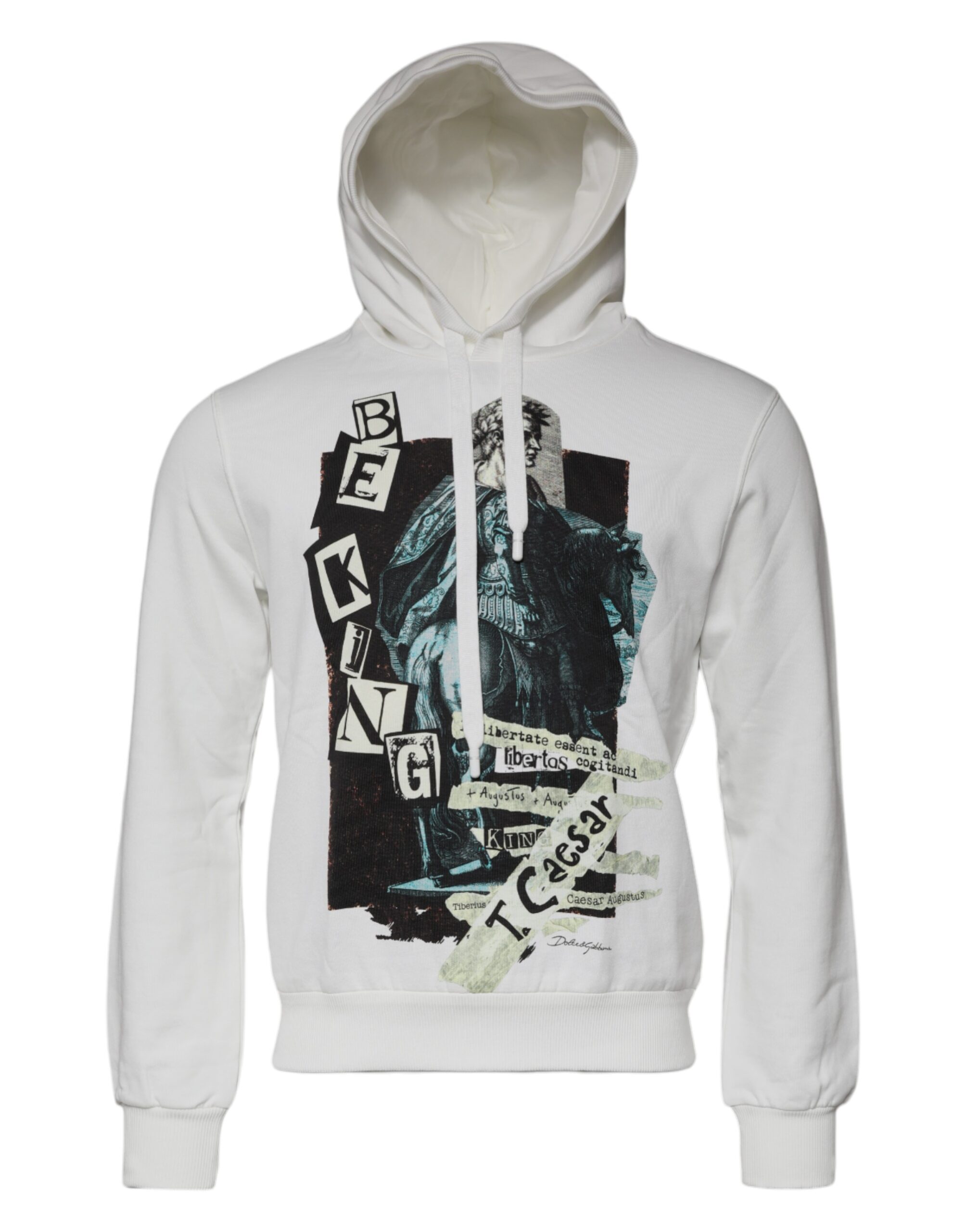 Dolce & Gabbana Mens Graphic Hoodie King Caesar - White Cotton - Size EU 48 (Mens)