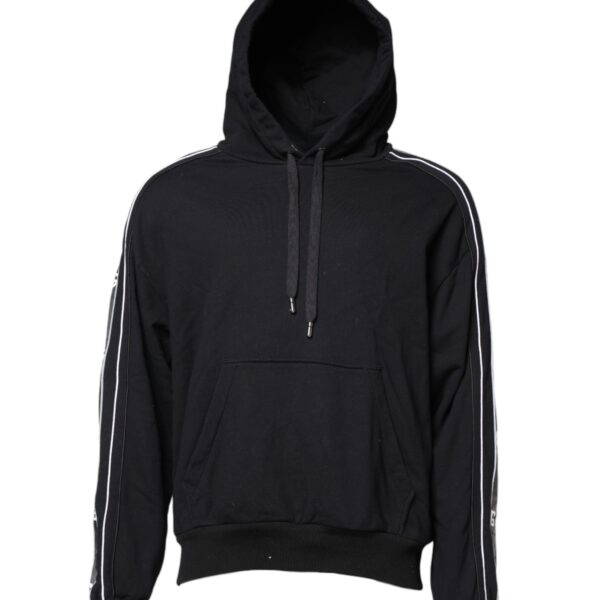 Dolce & Gabbana Mens Hooded Sweatshirt With Side Stripes - Black Cotton - Size EU 50 (Mens)