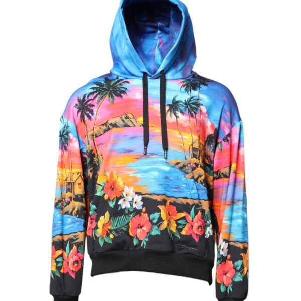 Dolce & Gabbana Mens Tropical Sunset Hoodie - Sky Blue Cotton - Size EU 52 (Mens)